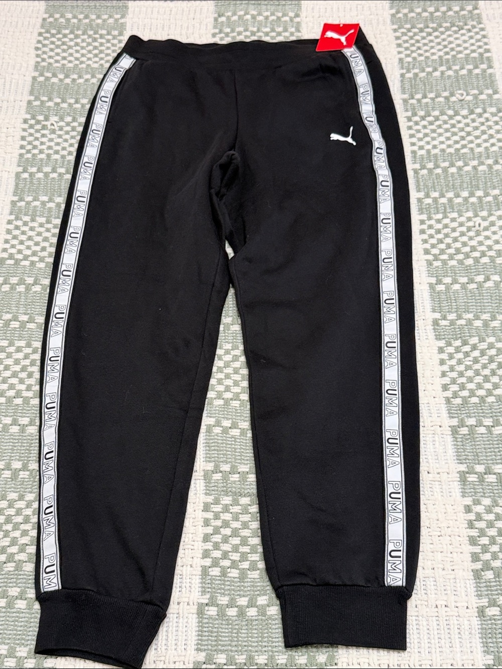 Puma Black Jogger Track Pants with White Logo Tape